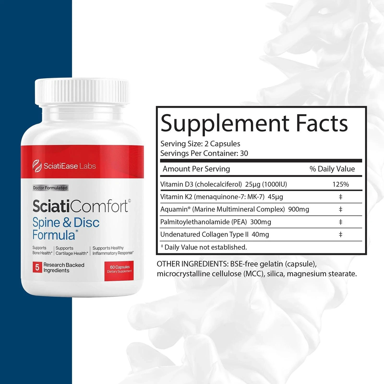 SciatiEase SciatiComfort Spine and Disc Support Supplement – 60ct