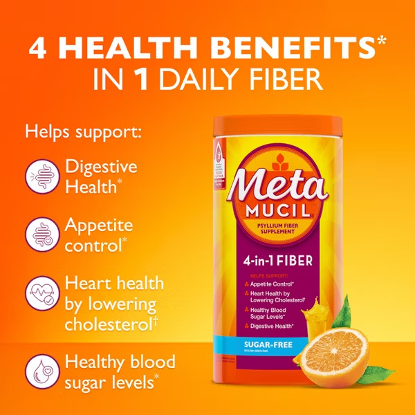 Metamucil Smooth Sugar Free Multi-Symptom Relief Powder – Orange – 6.1oz 2 BUNDL