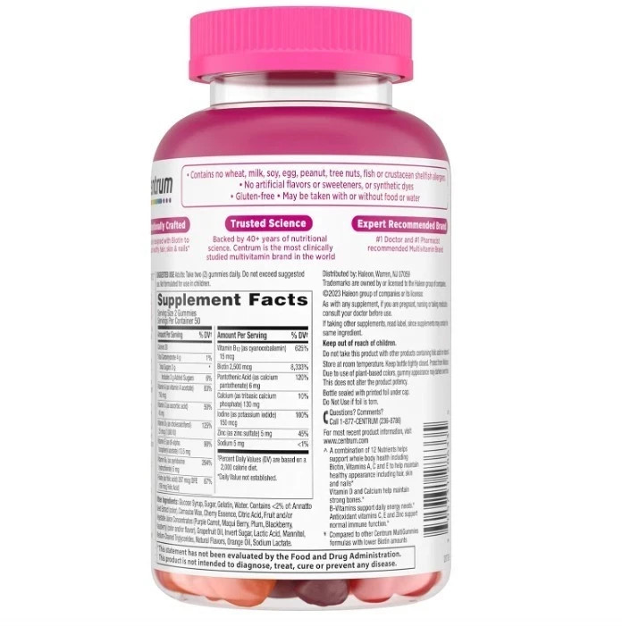Centrum MULTI+BEAUTY Multi Gummies,Natural Cherry, Berry & Orange,100Ct PK OF 2