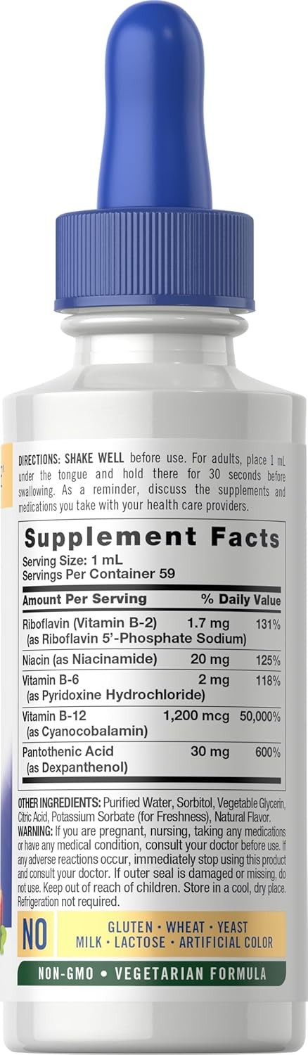 Vitamin B Complex Liquid | 2 fl oz | with B12 | Berry Flavor | by Carlyle