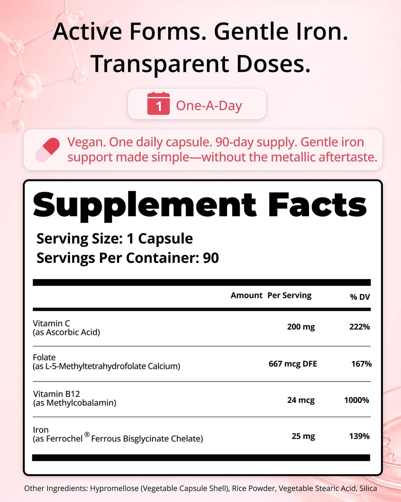 Gentle Iron Supplement for Women, Ferrochel® 90 Count (Pack of 1) Vegan