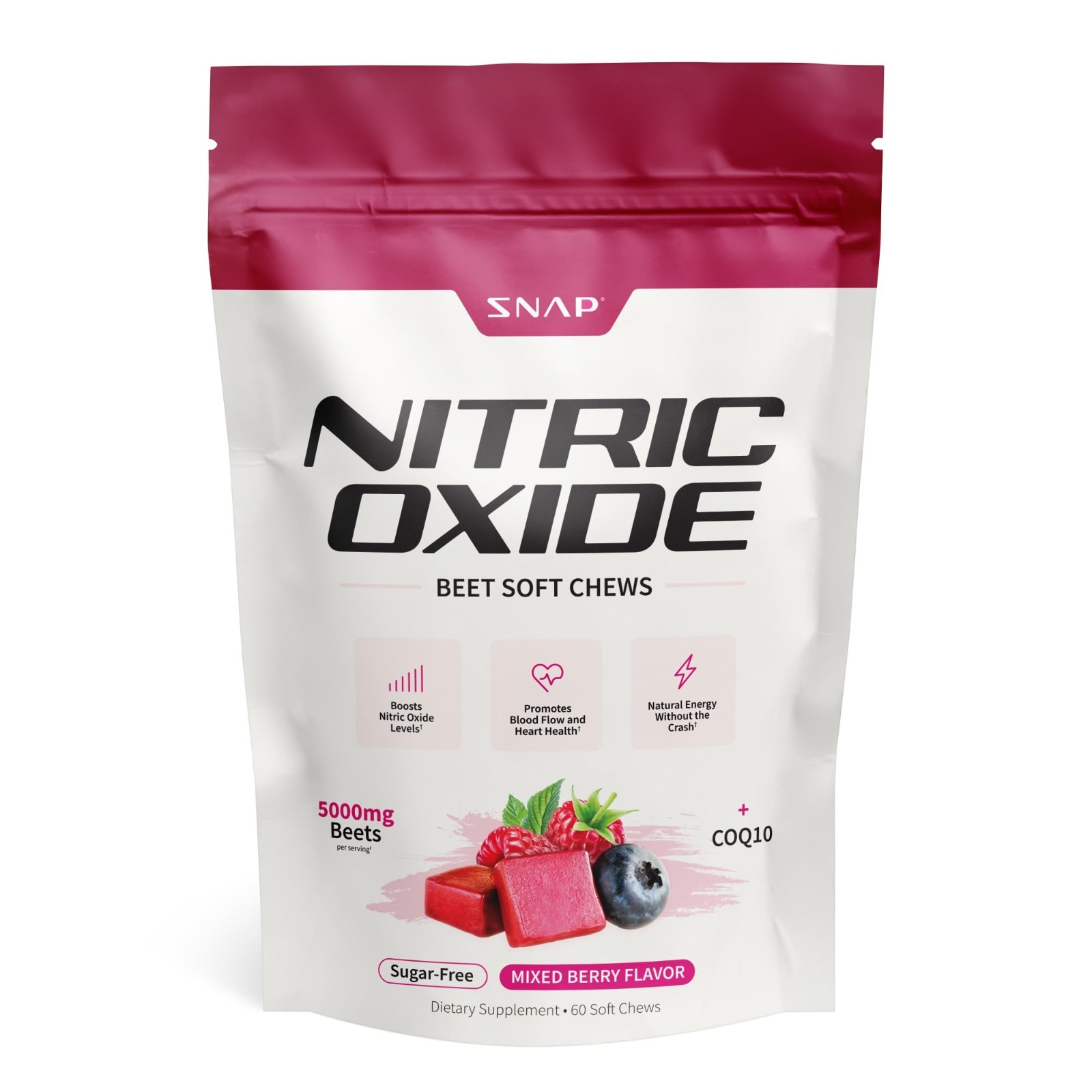 Nitric Oxide Beet Root Chews – 60 Soft Chews, Mixed Berry, 1,250mg, CoQ10 & Acai