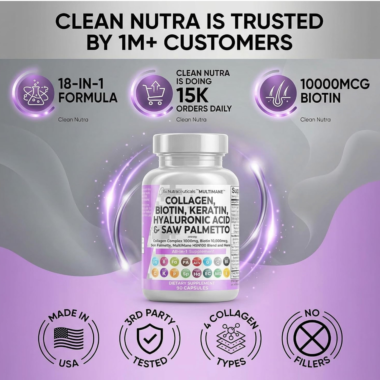Collagen Pills Biotin Keratin Saw Palmetto Hyaluronic Acid – Hair Skin and Na…
