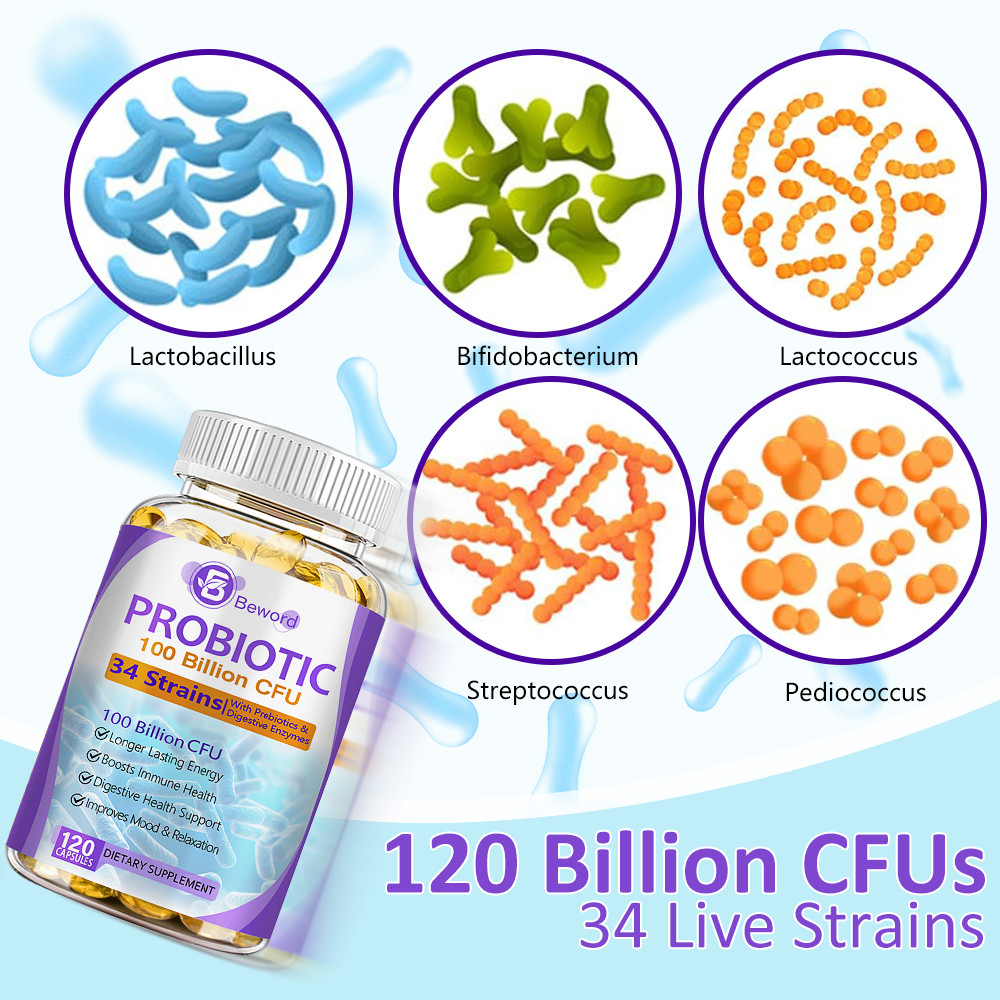 Probiotics Digestive Enzymes 100 Billion CFU Potency Immune Health 120 Capsules