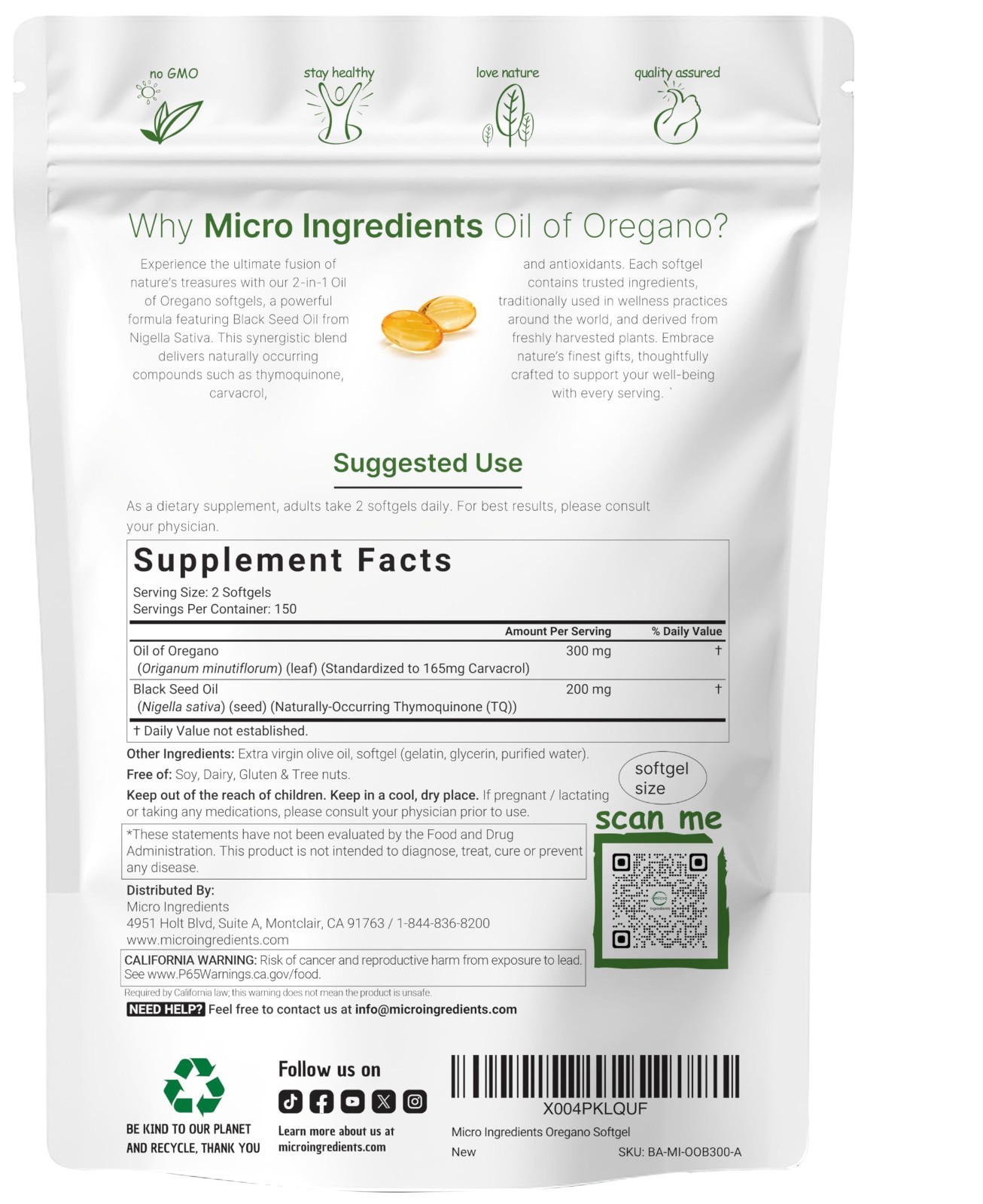 Oregano Oil Softgels 300ct | 2-in-1 Black Seed Oil | 4X Carvacrol & Thymoquinone