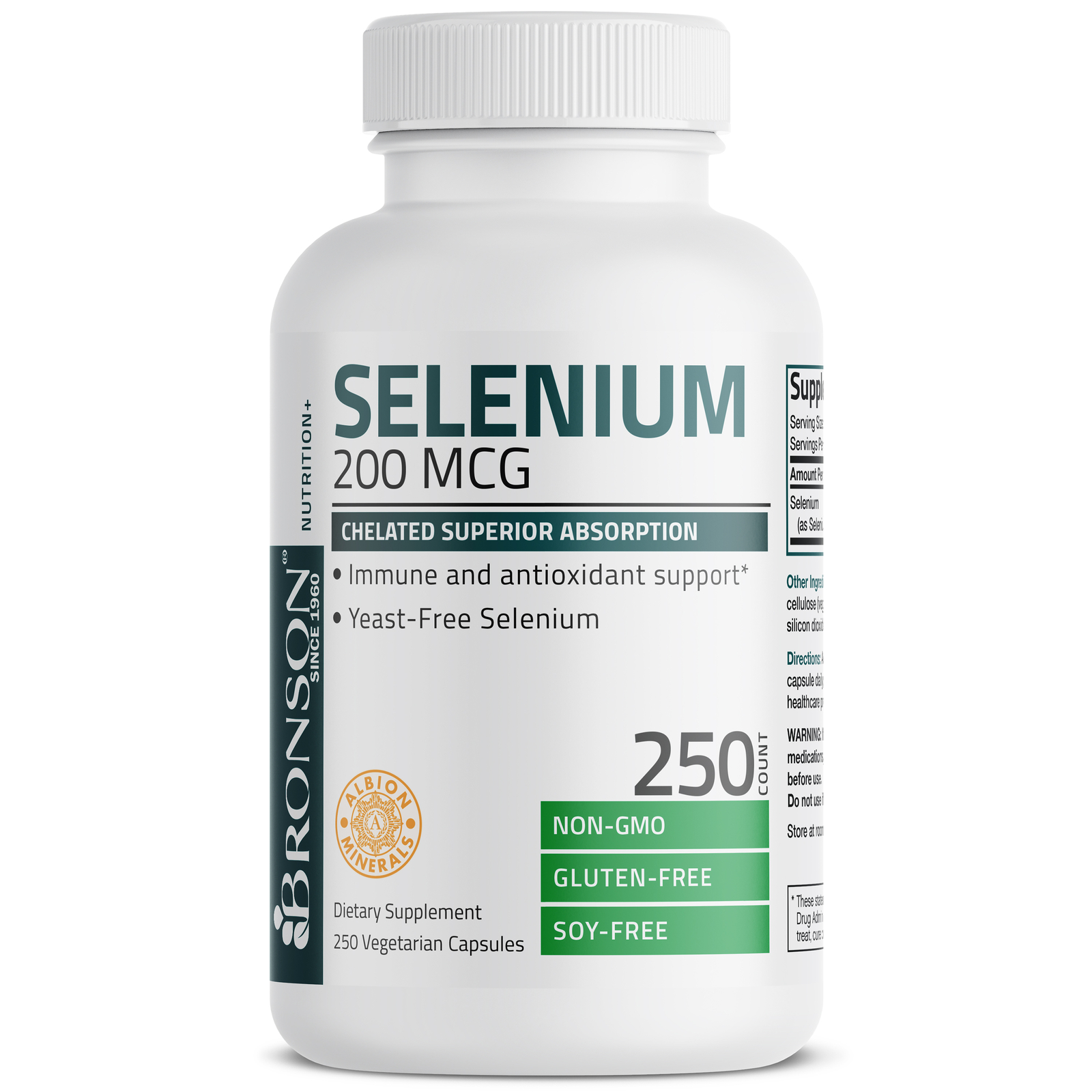 Selenium 200mcg Amino Acid Immune Support Trace Mineral Non-GMO, 250 Capsules