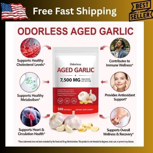 Odorless Garlic 7500Mg per Servings, 300 Softgels | 2 Years Aged Garlic Extra…
