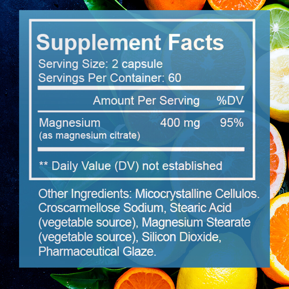 Magnesium Citrate Extra Strength 400mg 600mg- Chelated for Max Absorption 30day