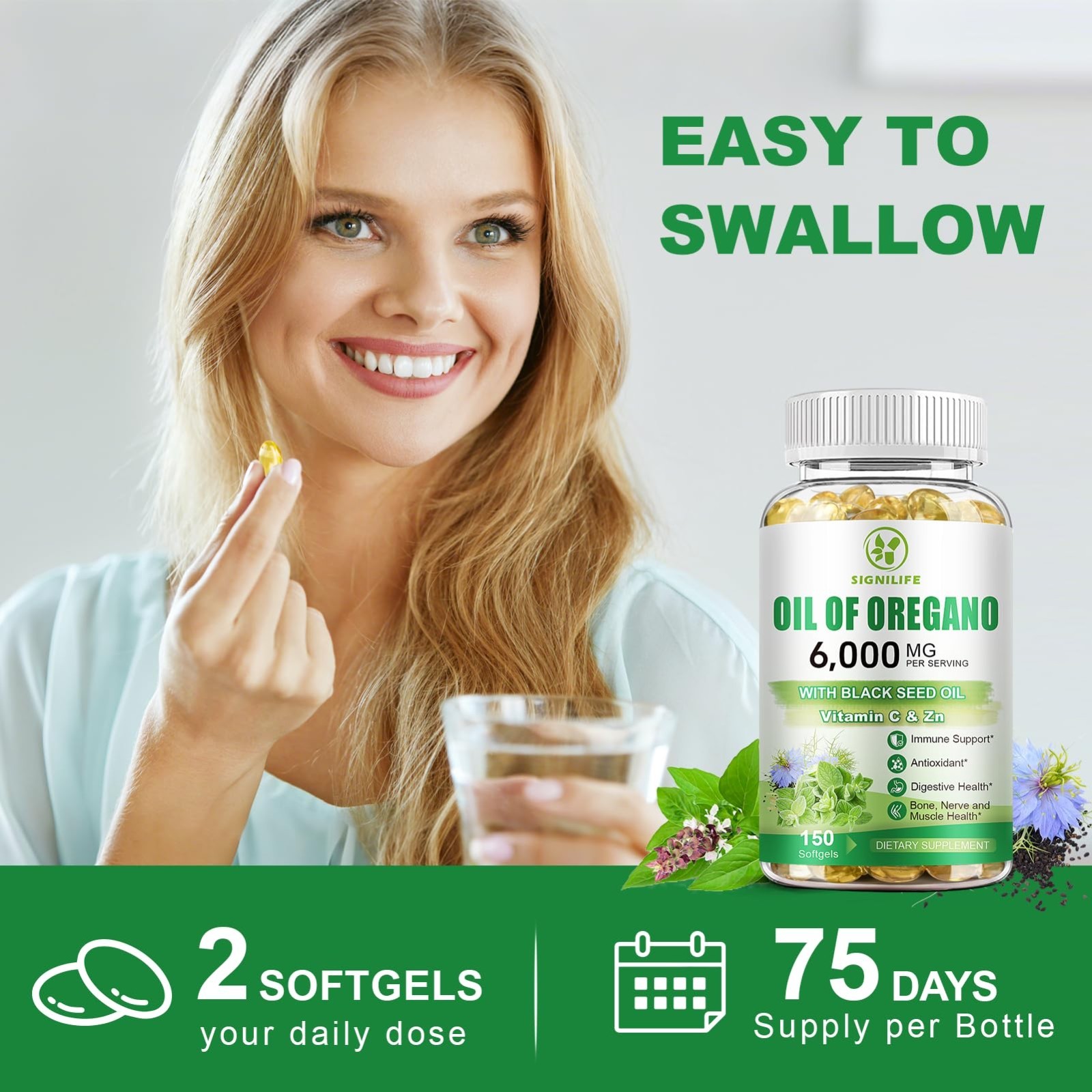 Oregano Oil & Black Seed Oil 6000mg, 150 Softgels | Immune Support, Antioxidant,
