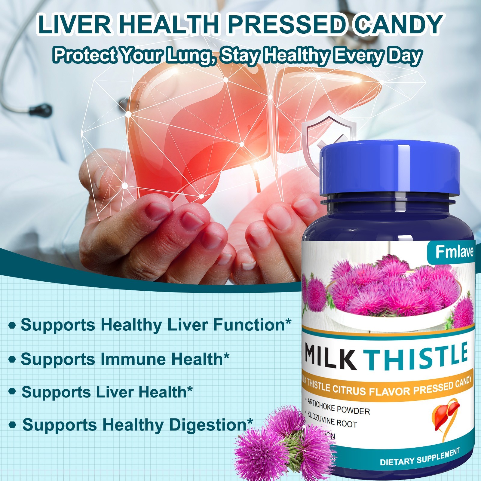 Milk Thistle Liver Support Supplement Herbal with Silymarin Dandelion Root 60ct