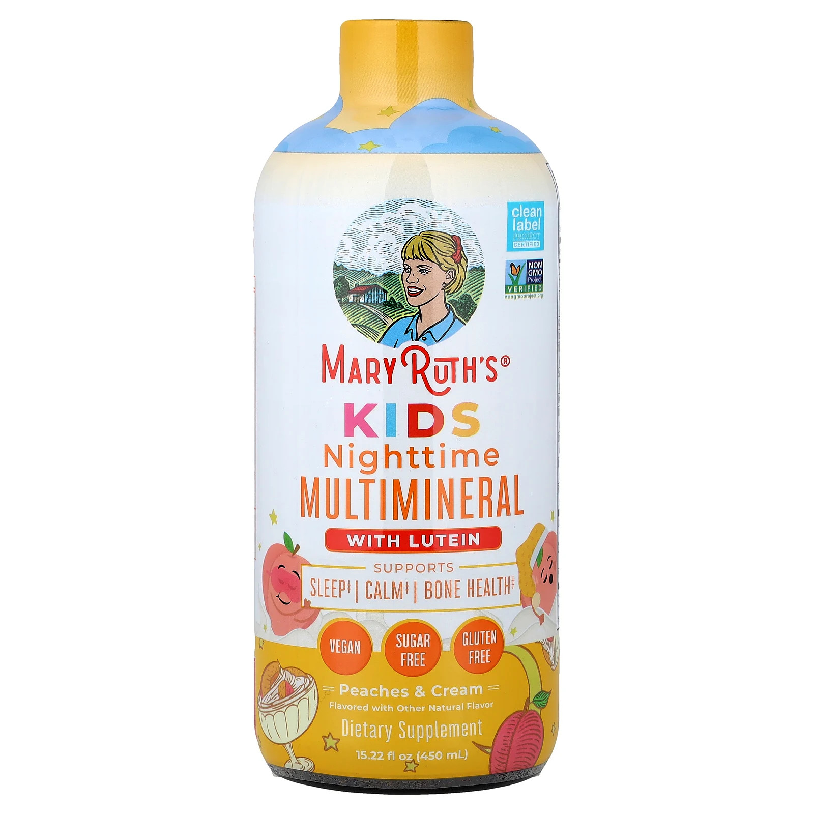 Kids, Nighttime Multivitamin With Lutein, Peaches & Cream, 15.22 fl oz (450 ml)