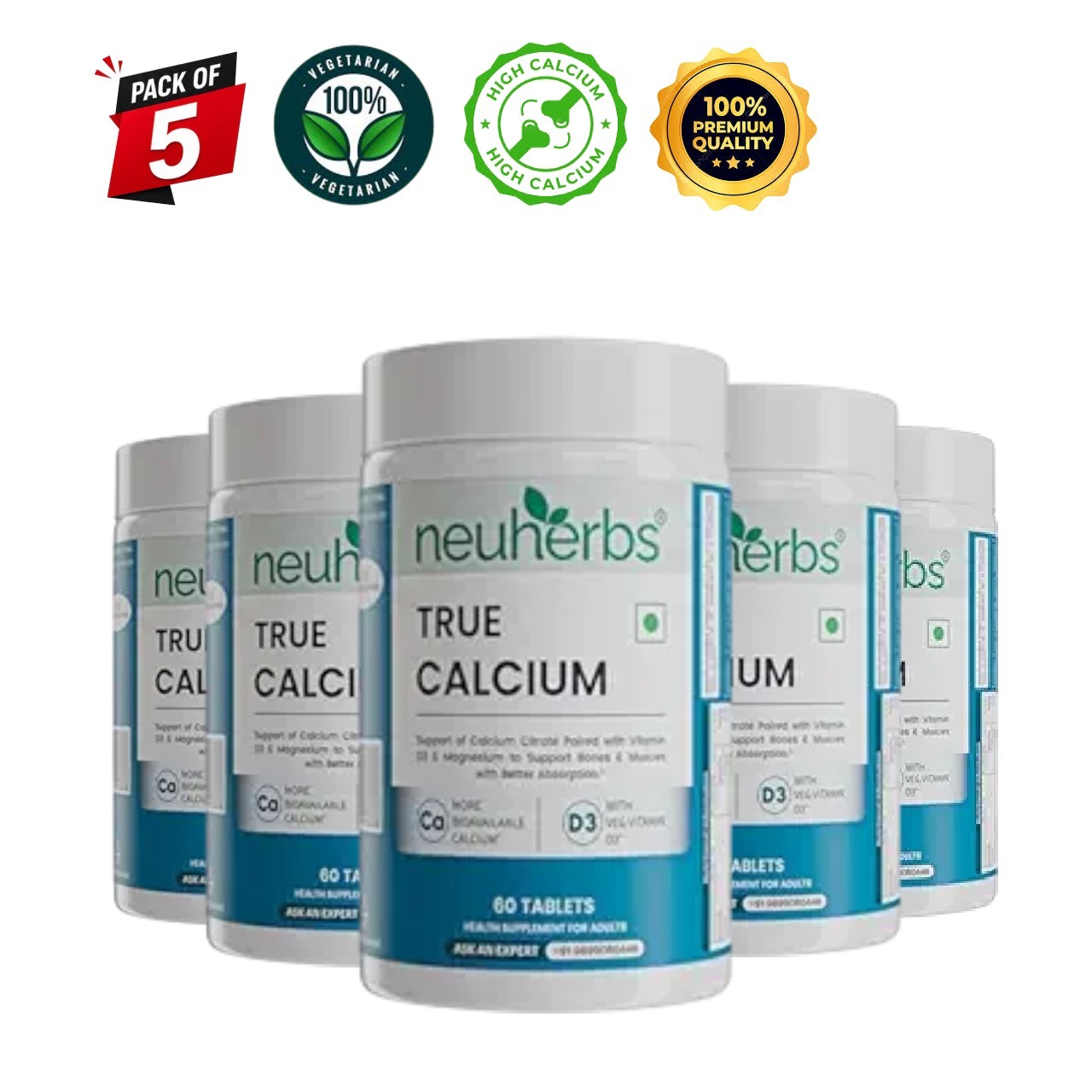 Neu.herbs Calcium D3 Magnesium Tablets 300Ct Pack 5