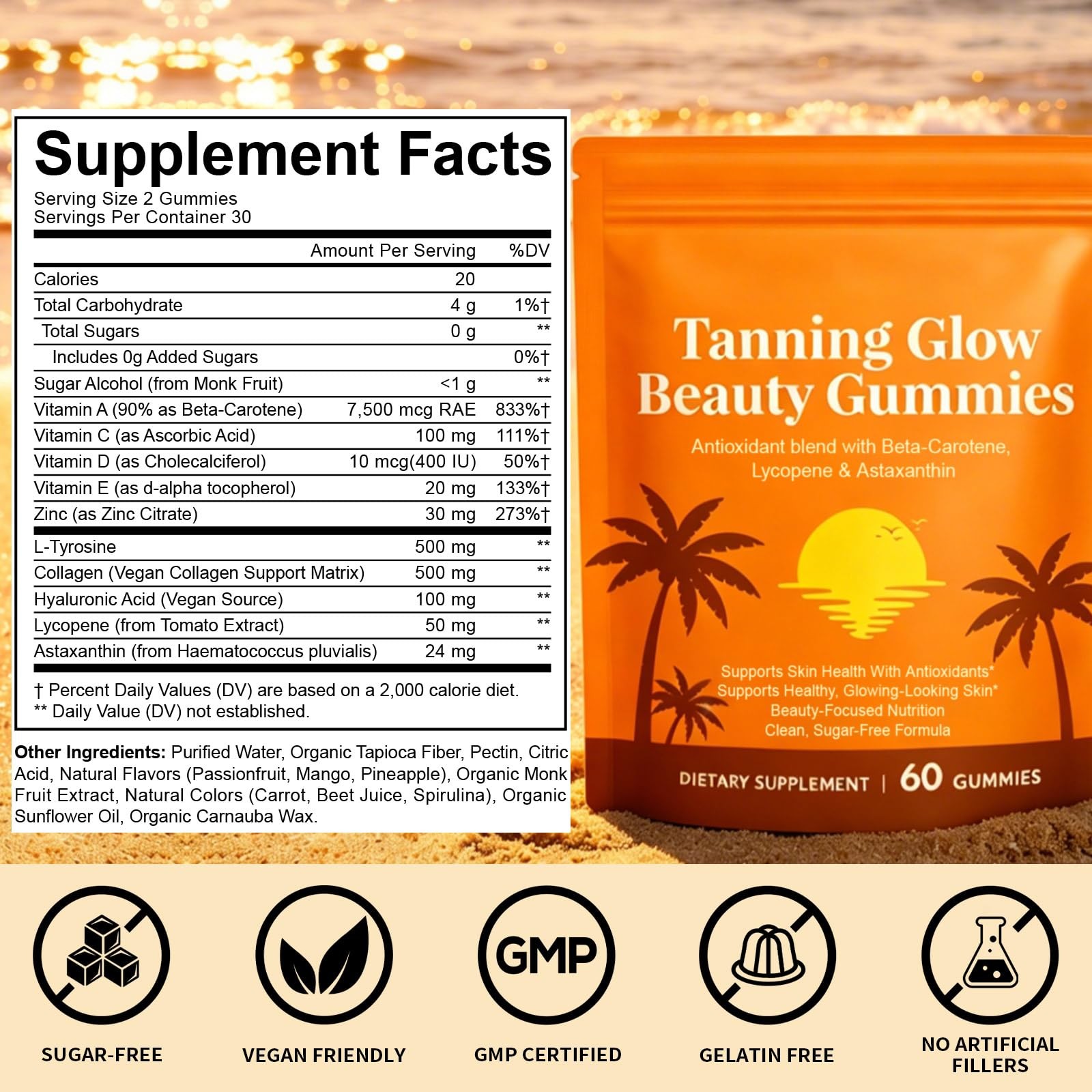 Astaxanthin Tanning Gummies Sun-Free for 1 Count (Pack of 120), 120count