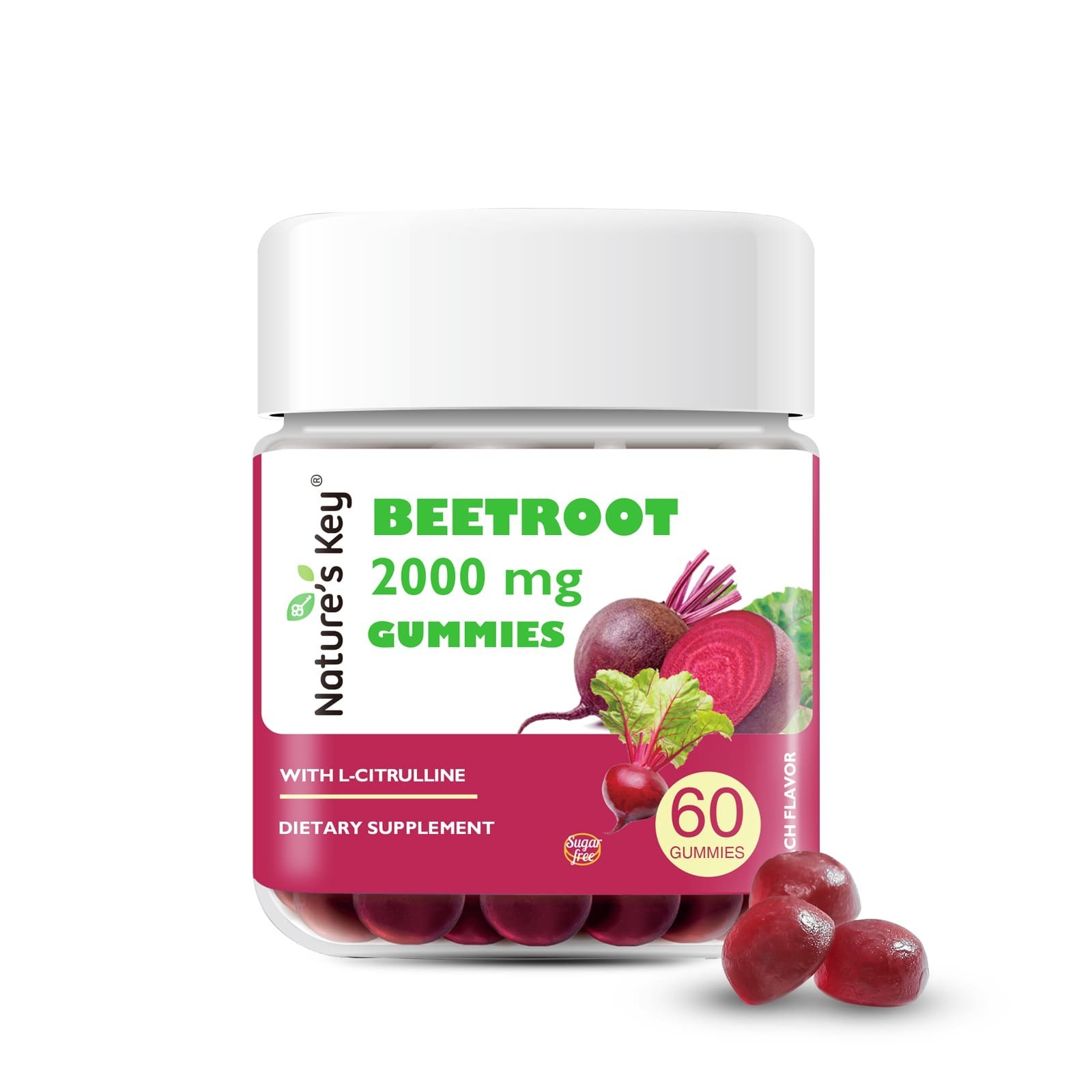 Nature’s Key Sugar Free Beet root Gummies–60 Gummies for Blood Flow & Heart