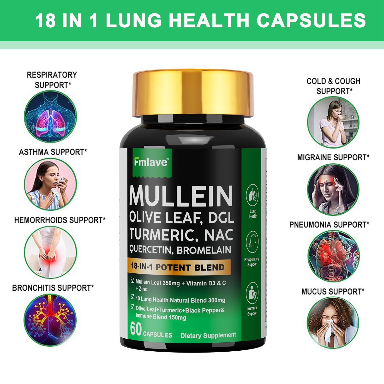 Mullein Lung Detox – Turmeric Quercetin Bromelain NAC Respiratory & Lung Support