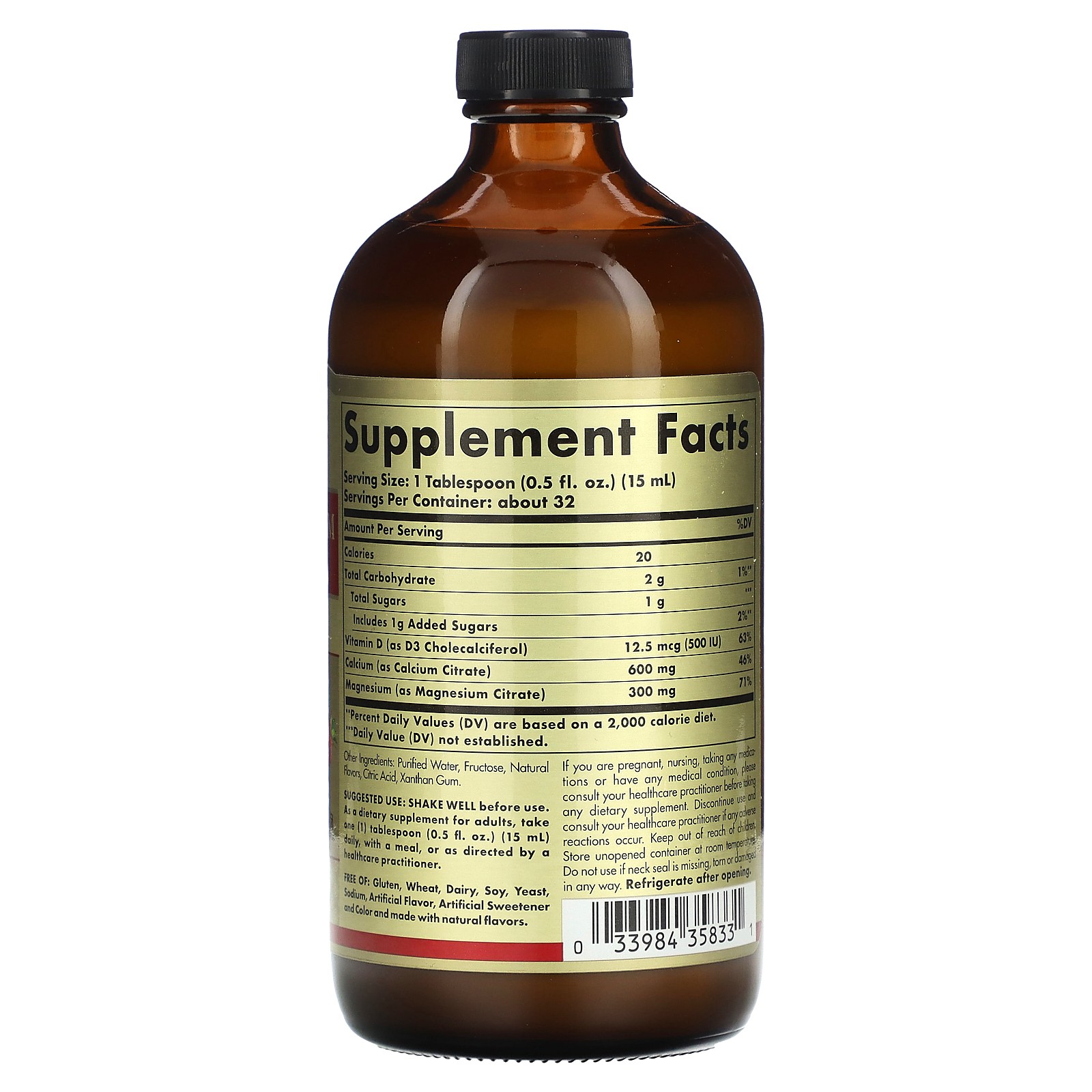 Liquid Calcium Magnesium Citrate with Vitamin D3, Strawberry, 16 fl oz (473 ml)