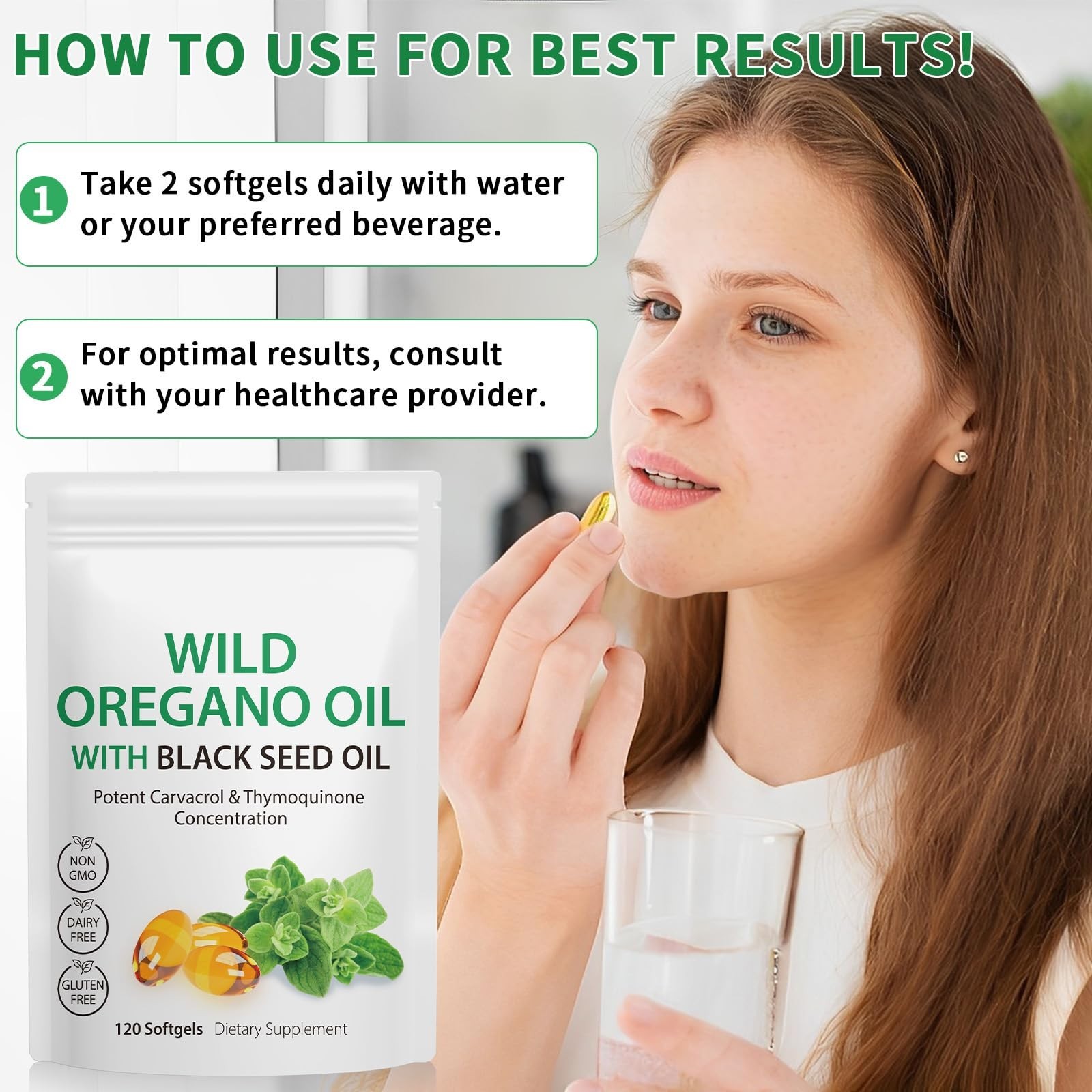 2 Pack Oil of Oregano Softgels 120 Count – 6000mg with Black Seed Oil, Organic,