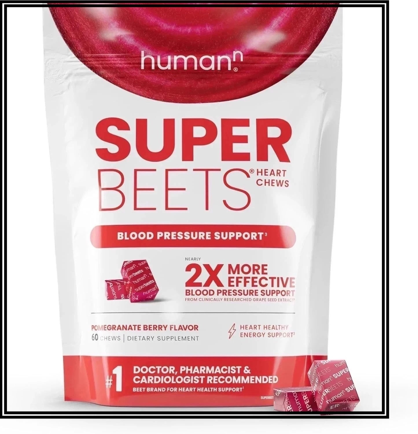 Humann SuperBeets Chews – Nitric Oxide Booster, Blood Pressure Support &60 Count