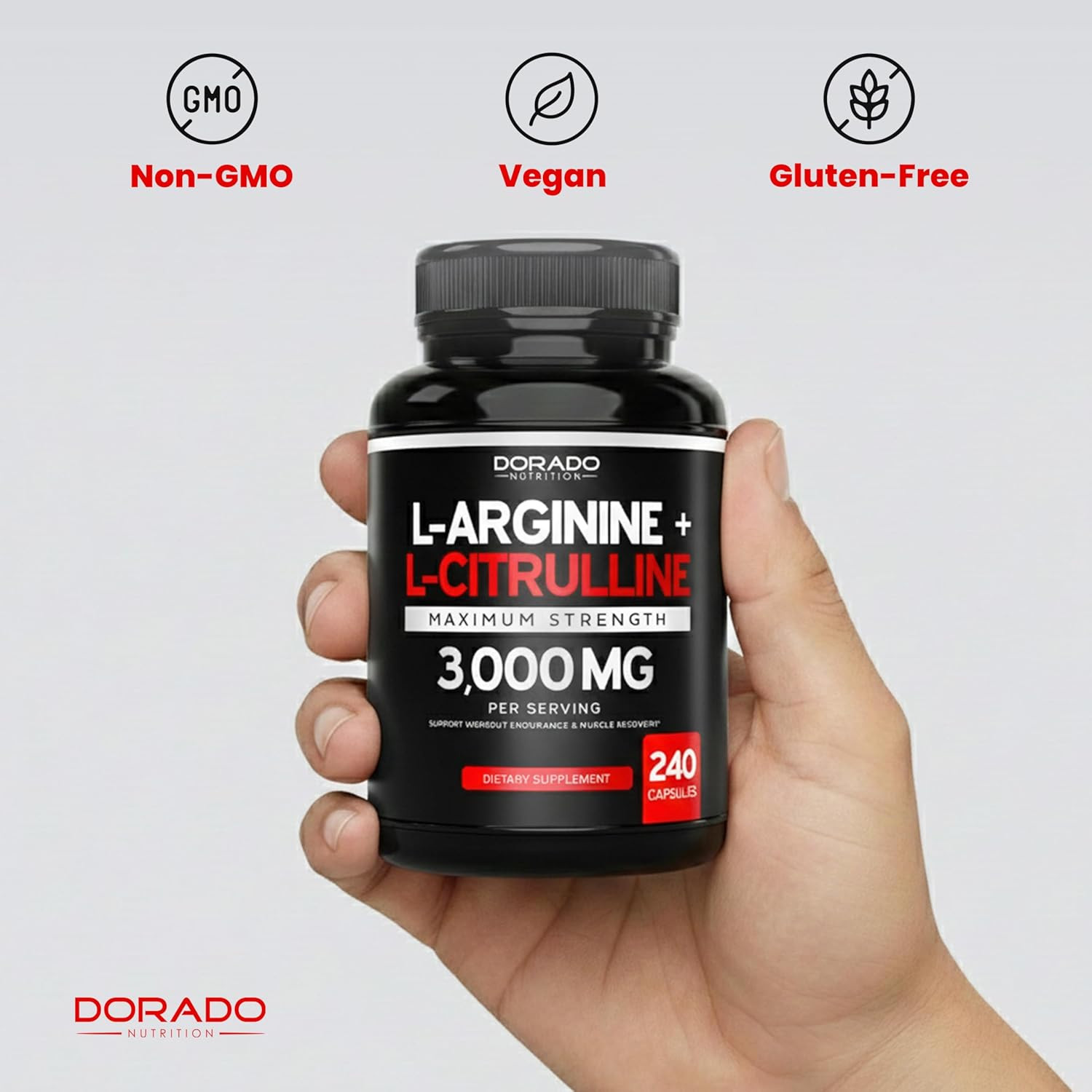 L-Arginine 1000mg L-Citrulline 3000mg 240Caps Amino Acid Non GMO/Gluten Free