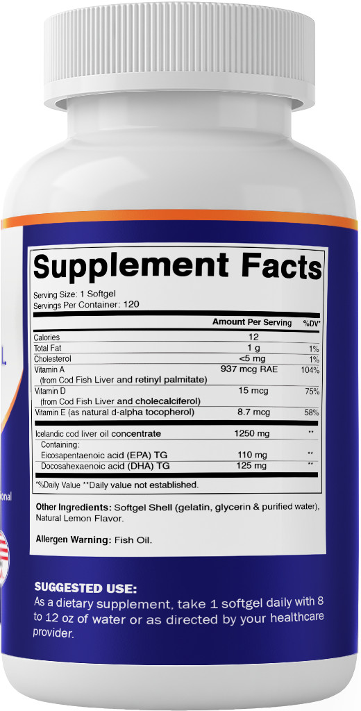 2 Pack – Vitamatic Norwegian Cod Liver Oil 1250mg 240 Softgels (Lemon Flavor)