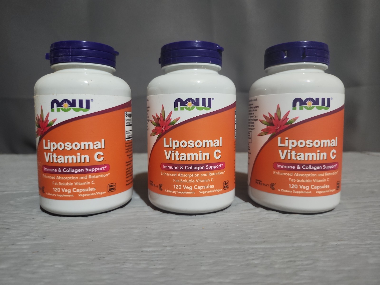 Lot of 3 – NOW Liposomal Vitamin C Immune Collagen Support 120 Veg Caps per Unit