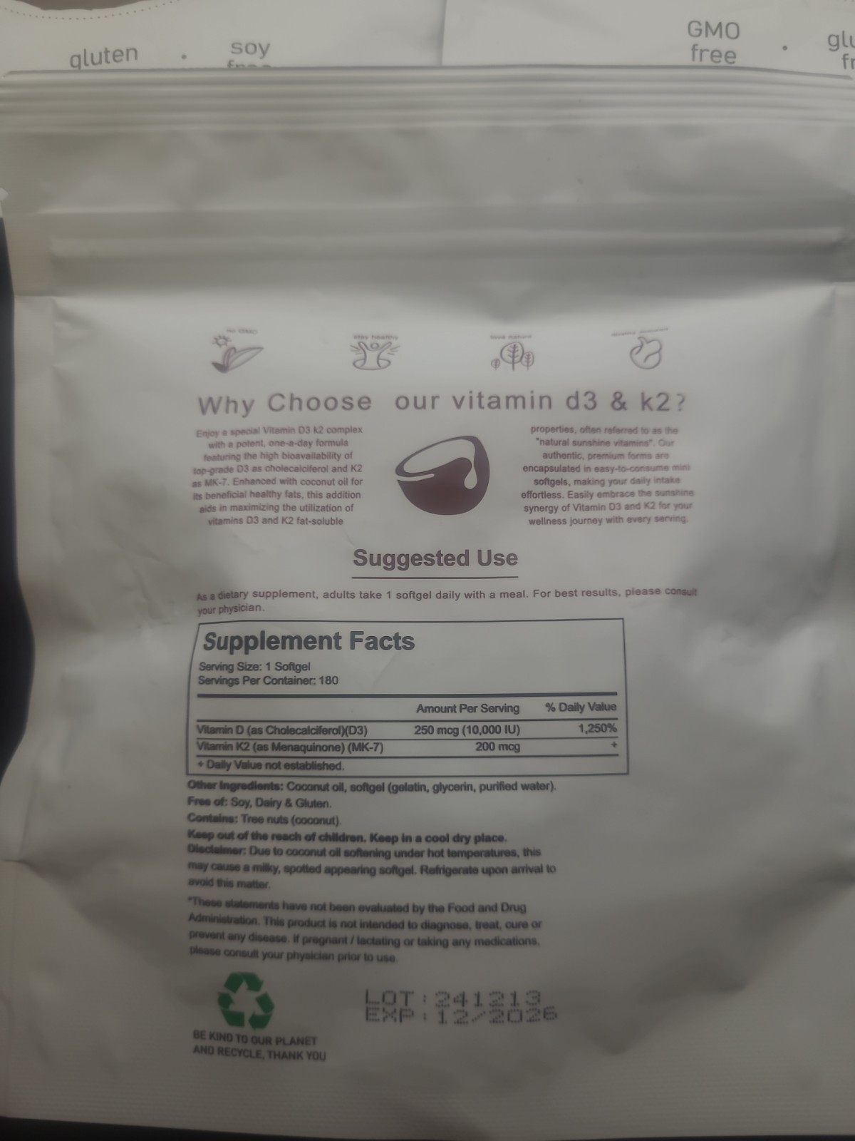 3 X Vitamin D3 & K2 Supplement With Coconut Oil 3 Packs 540 Softgels