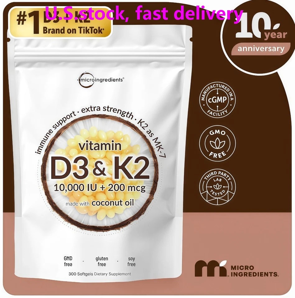 Vitamin D3 10000 iu Plus K2 (MK-7) 200 mcg, 300 Virgin Coconut Oil Softgels