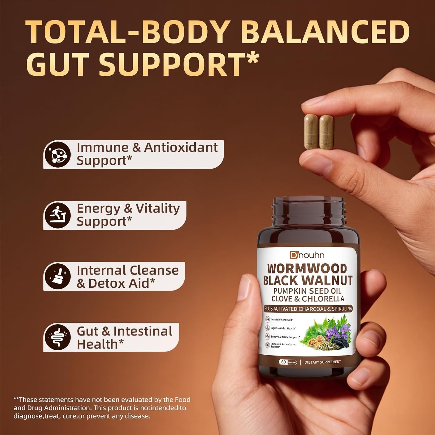 Wormwood Black Walnut Clove Parasite Cleanse for Humans Capsules – Natural Gut D