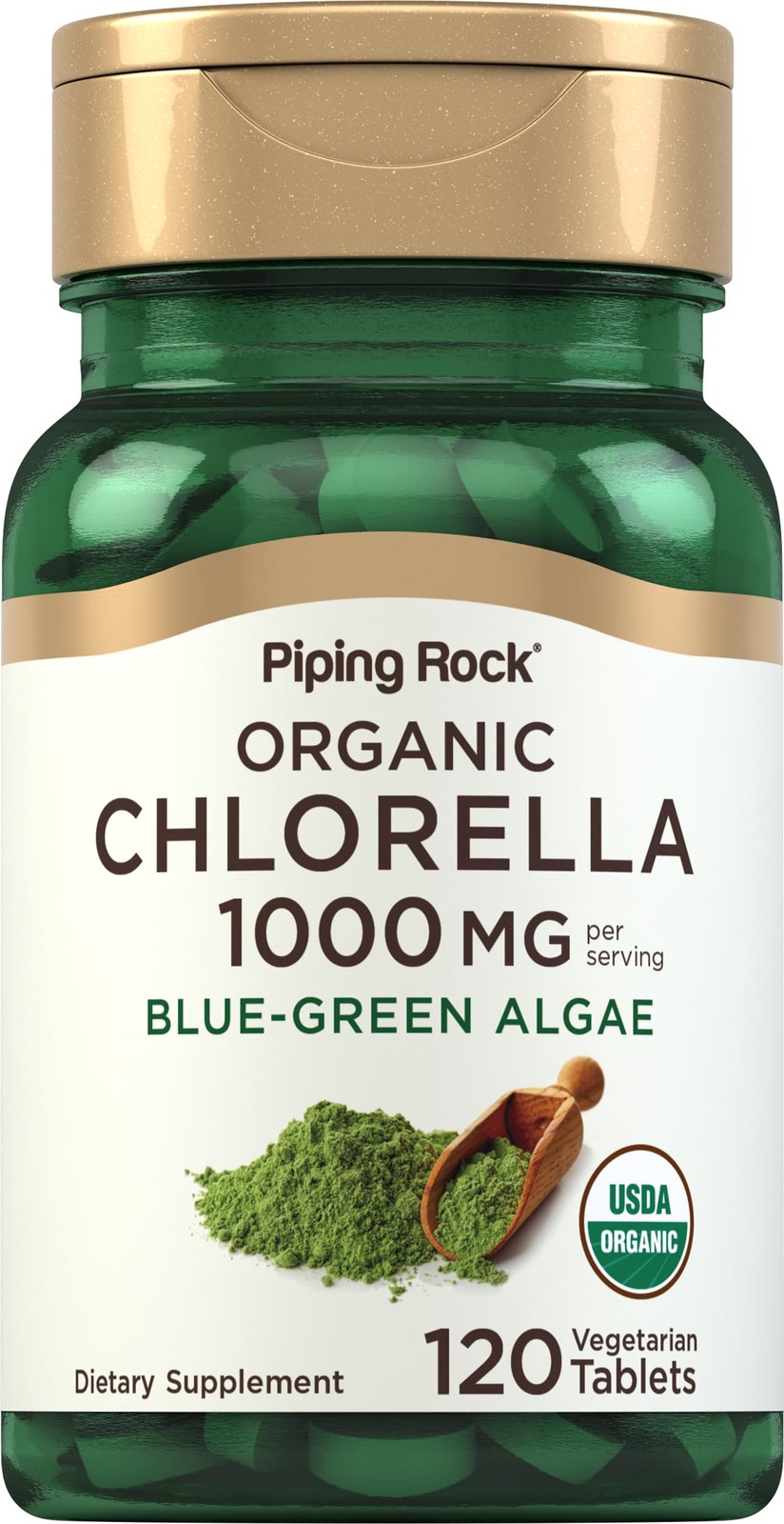 Piping Rock Chlorella | 1000mg | 120 Tablets | Organic Blue-Green Algae | Non-GM