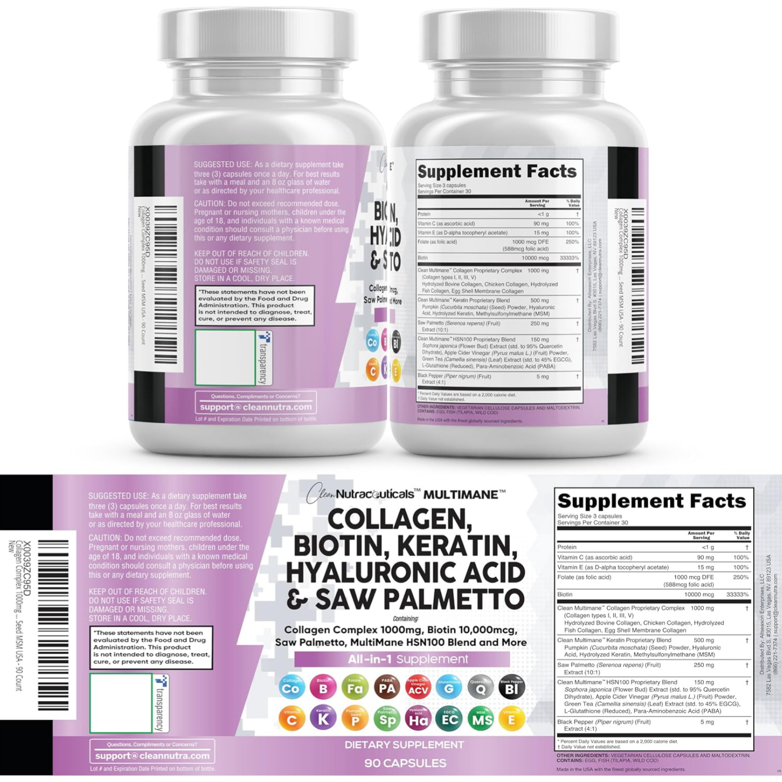 Collagen Pills Biotin Keratin Saw Palmetto Hyaluronic Acid – Hair Skin and Na…