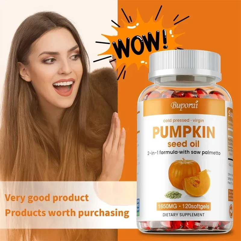 Pumpkin Seed Oil 120pcs – Support Prostate and Urinary Tract Health, Hair Growth