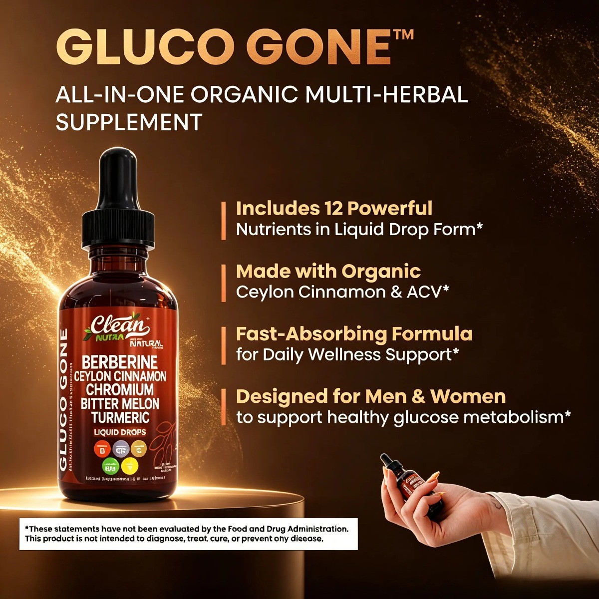 Clean Nutra Berberine with Ceylon Cinnamon Liquid Drops–Metabolism & Blood Sugar