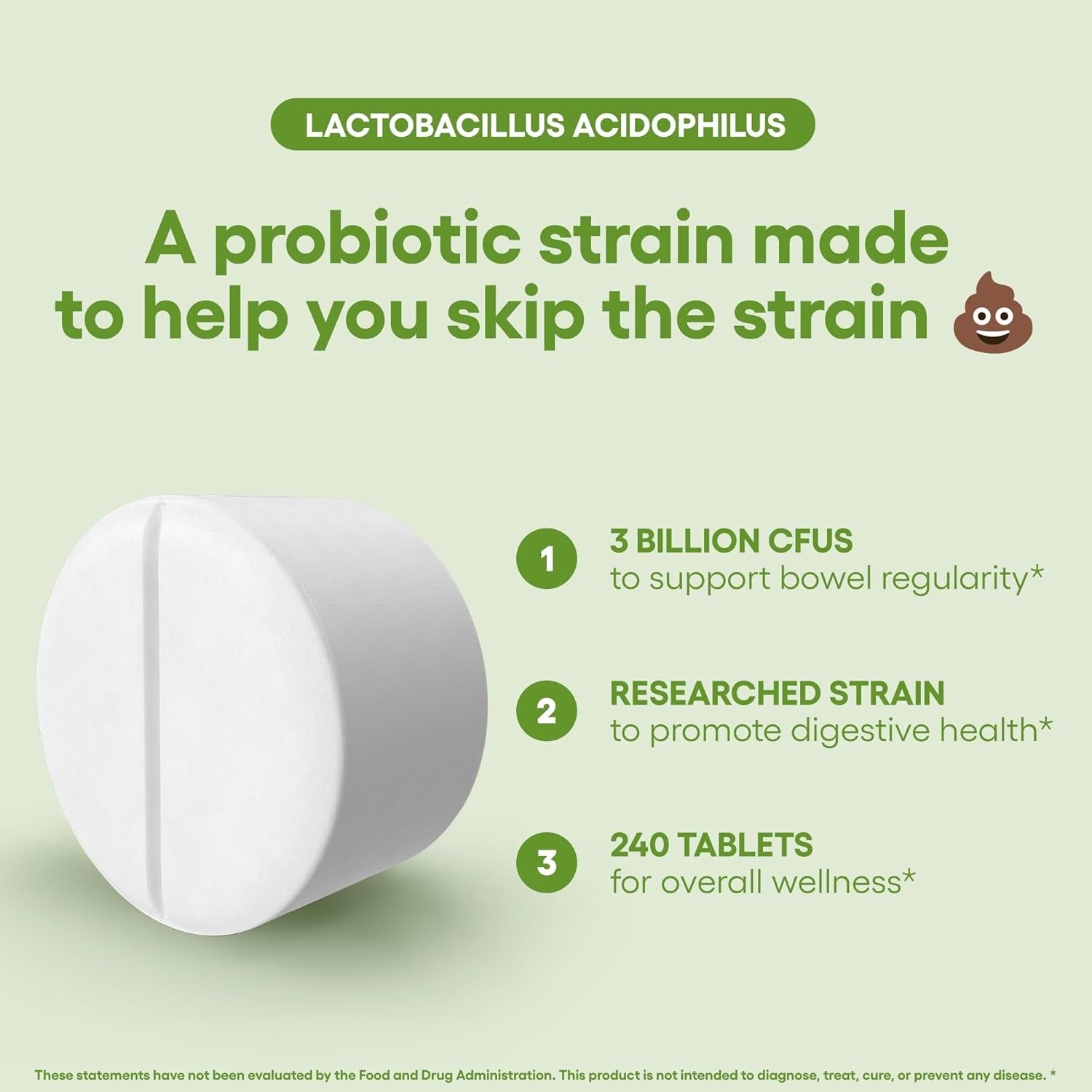 Lactobacillus Probiotic Supplement 240 Tablets 3 Billion CFU(Choose Your Flavor)