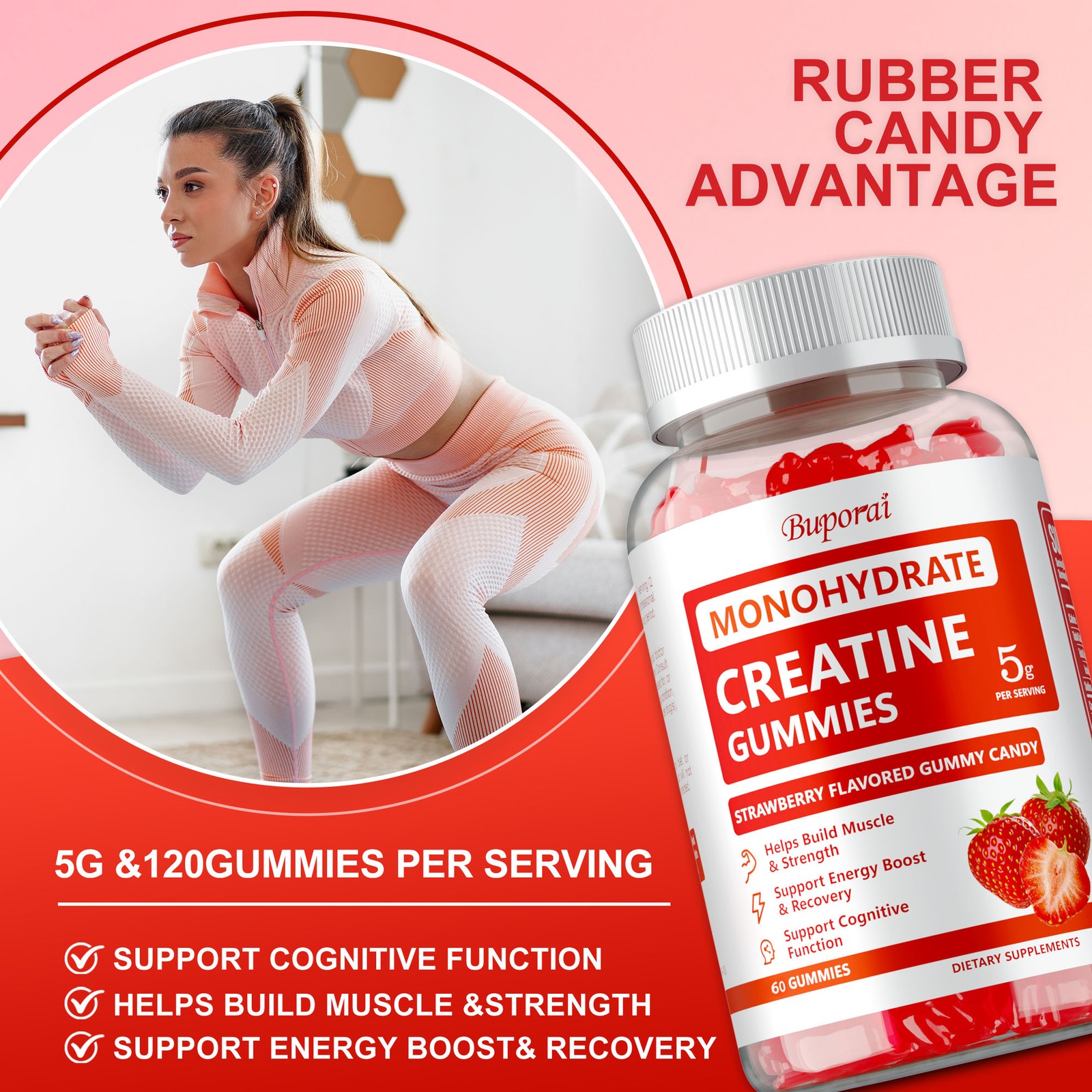Creatine Monohydrate Gummies -Helps Improve Muscle Strength and Cognitive Health