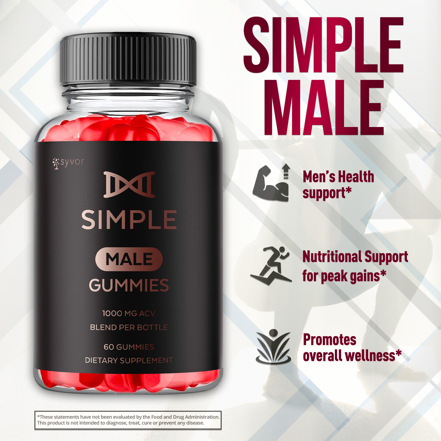 (1 Pack) Simple Male Gummys Advanced Formula Max Support Supplement 60 Gummies
