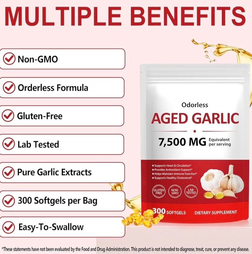 Odorless Garlic 7500Mg per Servings, 300 Softgels | 2 Years Aged Garlic Extra…