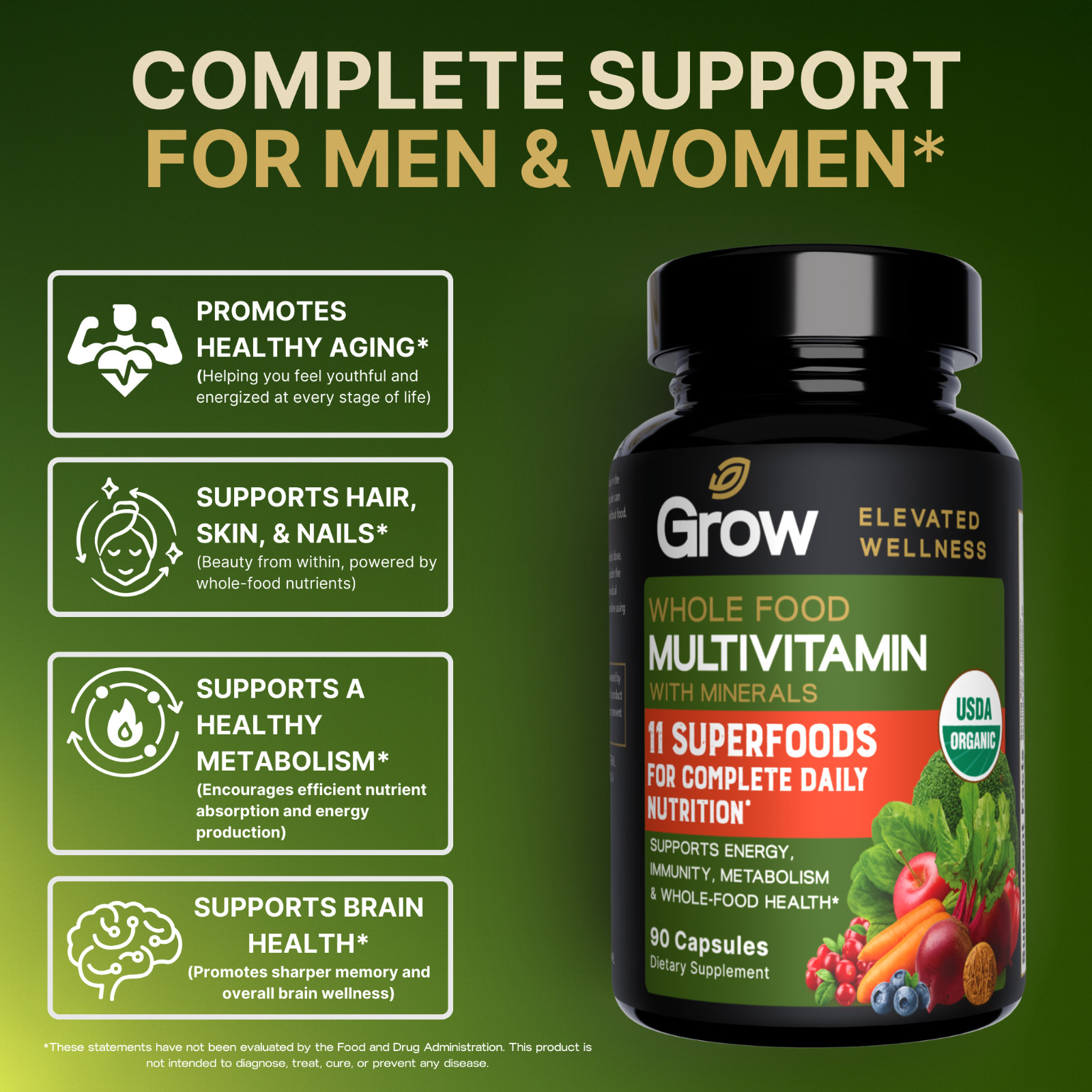 Whole Food Multivitamin for Women 50+ – 90 Vegan Capsules, 45 day supply