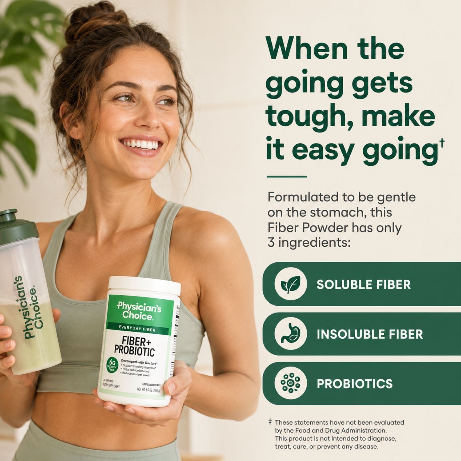Physician’s CHOICE Easy Mix Prebiotic Fiber Powder, Unflavored, 6g Fiber