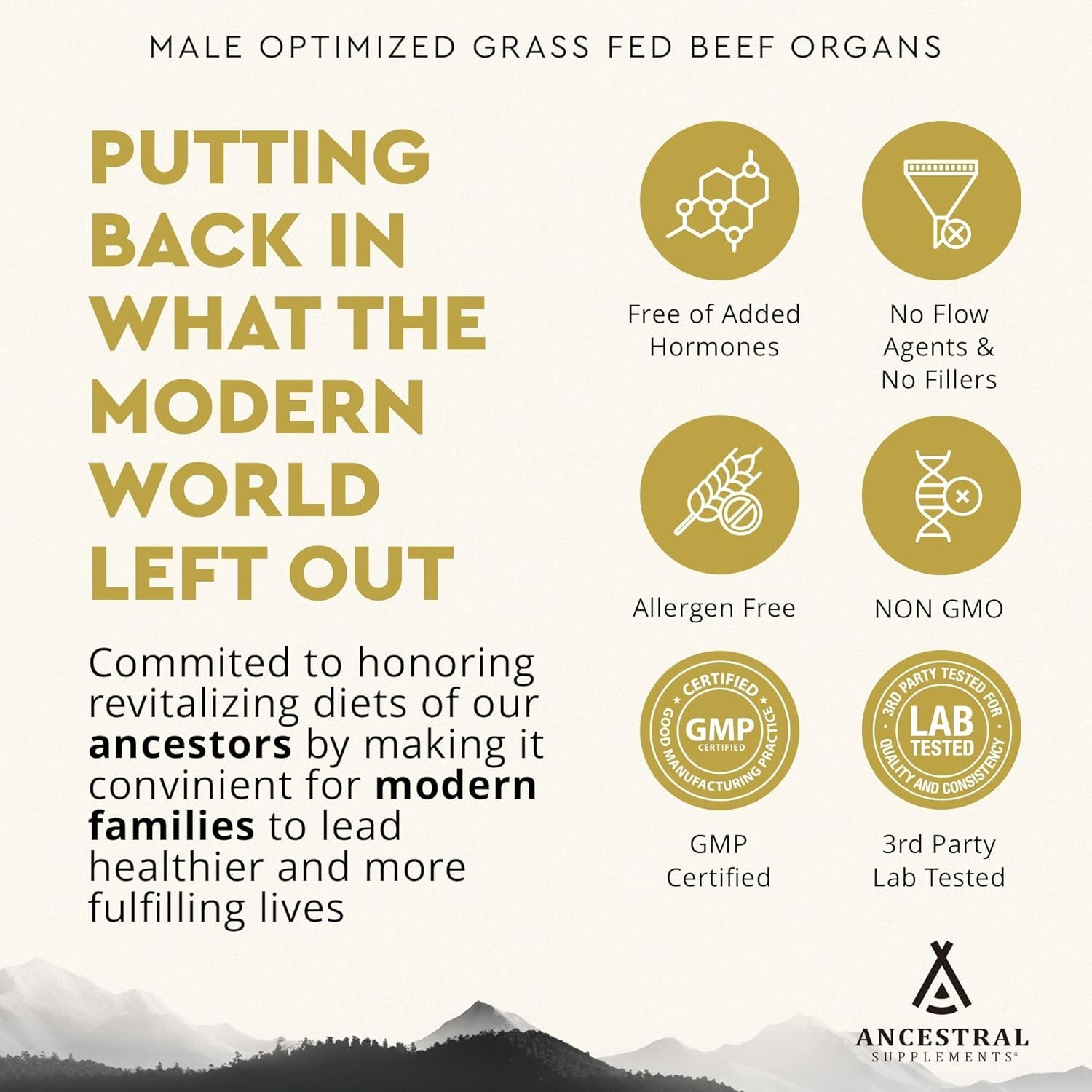 Ancestral Supplements MOFO Male Optimization Formula 180 Caps – Grass-Fed Beef