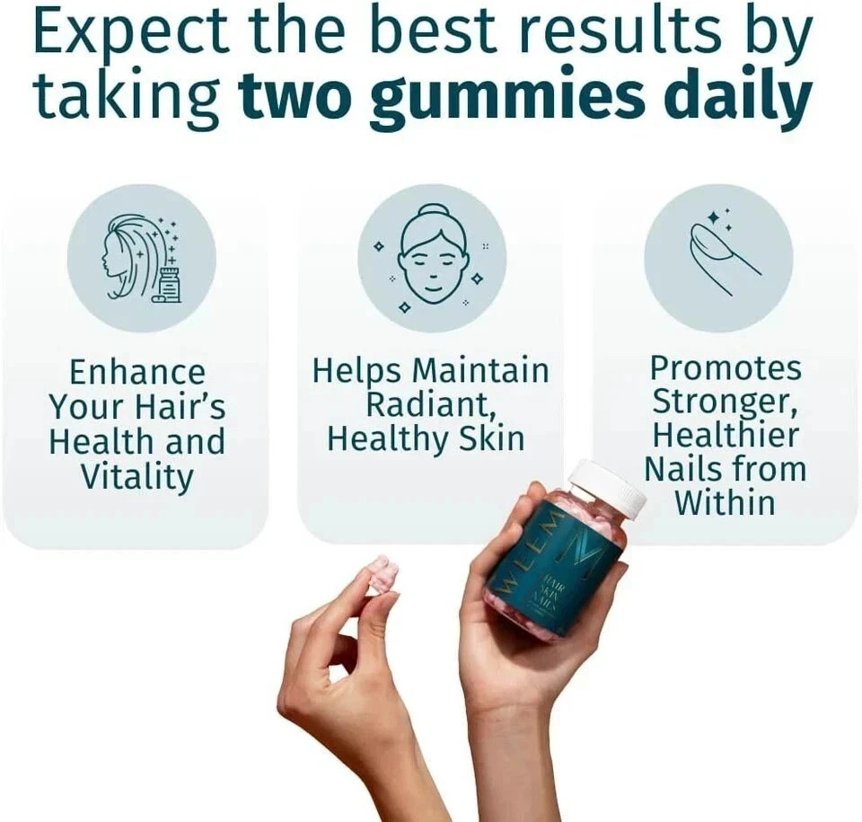 WEEM Hair Skin and Nails Gummies, Vegan biotin Vitamins, Healthy Hair- Set of 3