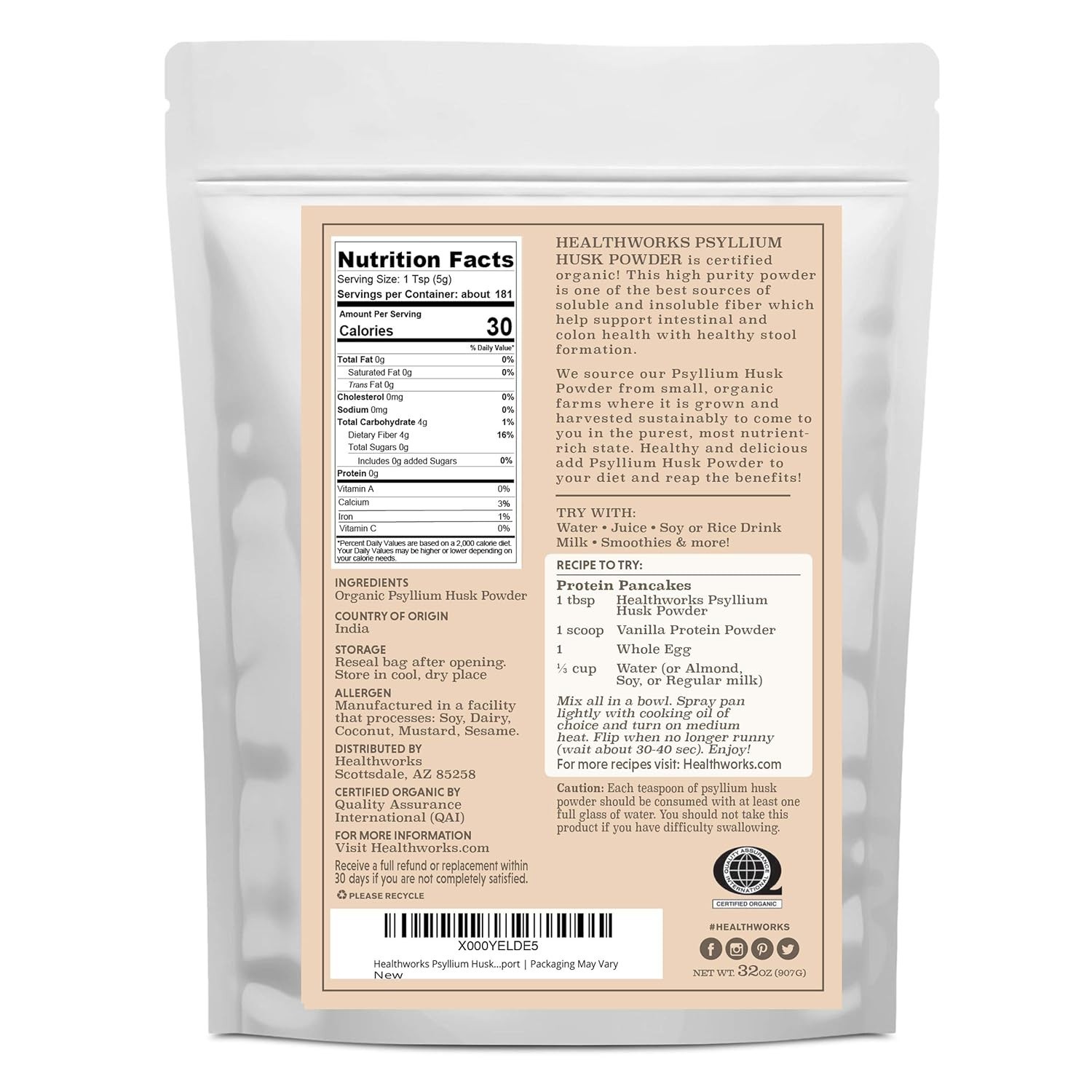 Versatile 32 Oz Organic Psyllium Husk Powder – Ideal for Clean Eating & Health