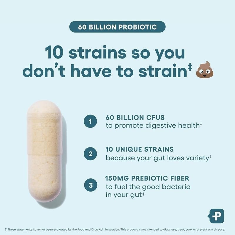 60 Billion CFU Probiotics with Prebiotics Gut Health Immune Support Digestive Su