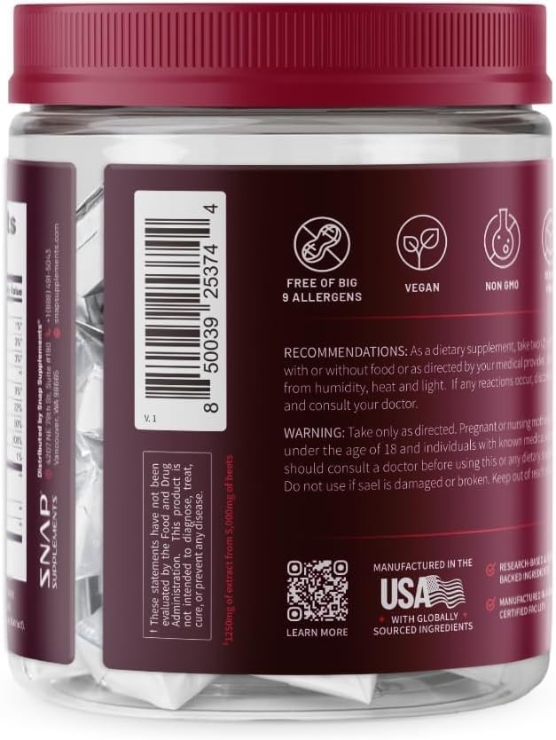 Beet Root Soft Chews for Adults 35+, Sugar Free Heart Health Support, Vegan, 60