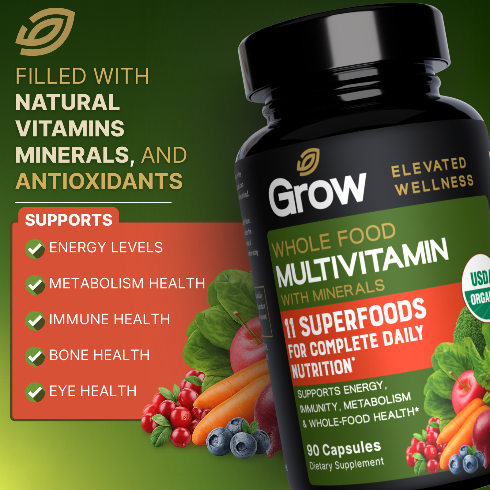 Whole Food Multivitamin for Women 50+ – 90 Vegan Capsules, 45 day supply