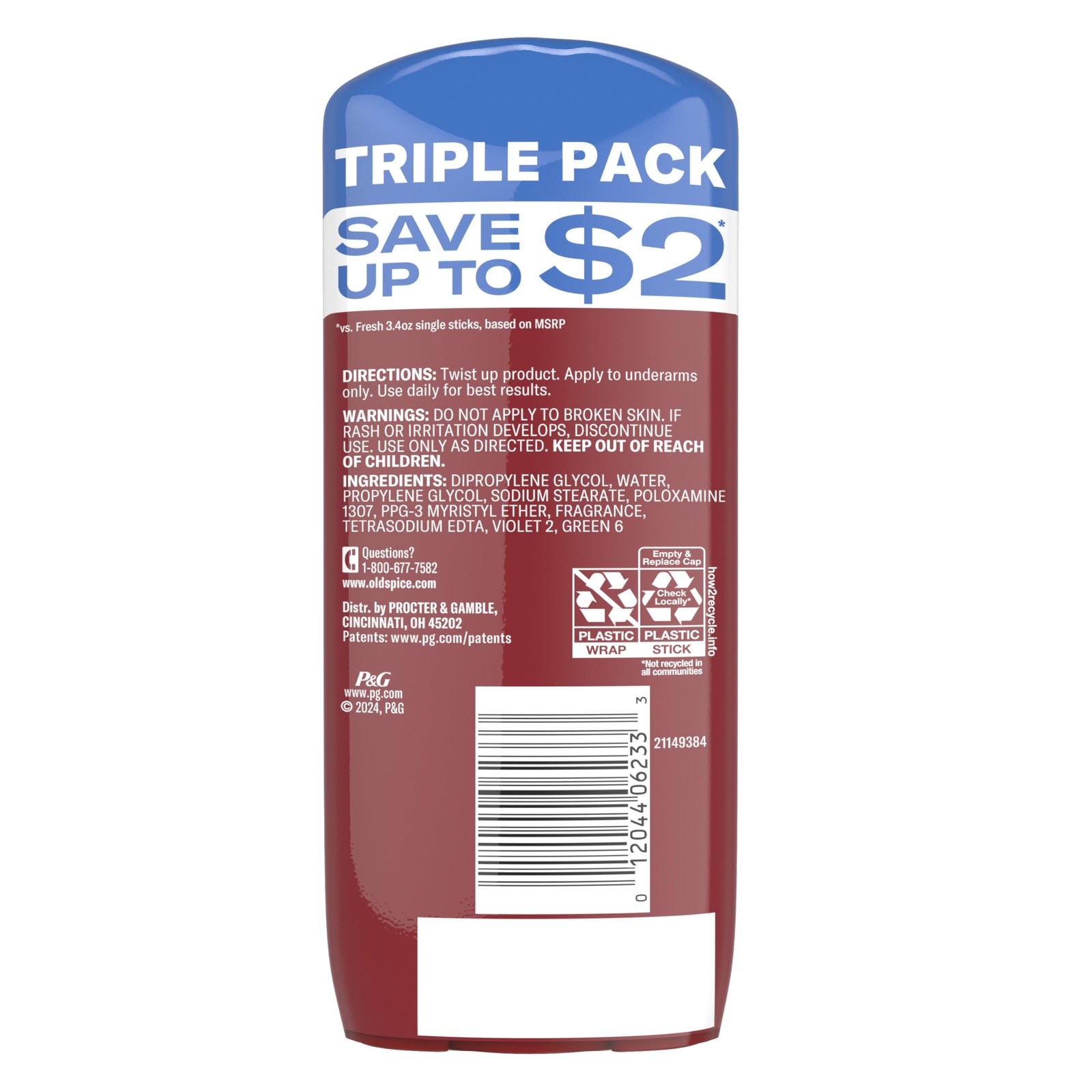 Old Spice Aluminum Free Deodorant For Men, High 3.4 Ounce (Pack of 3)