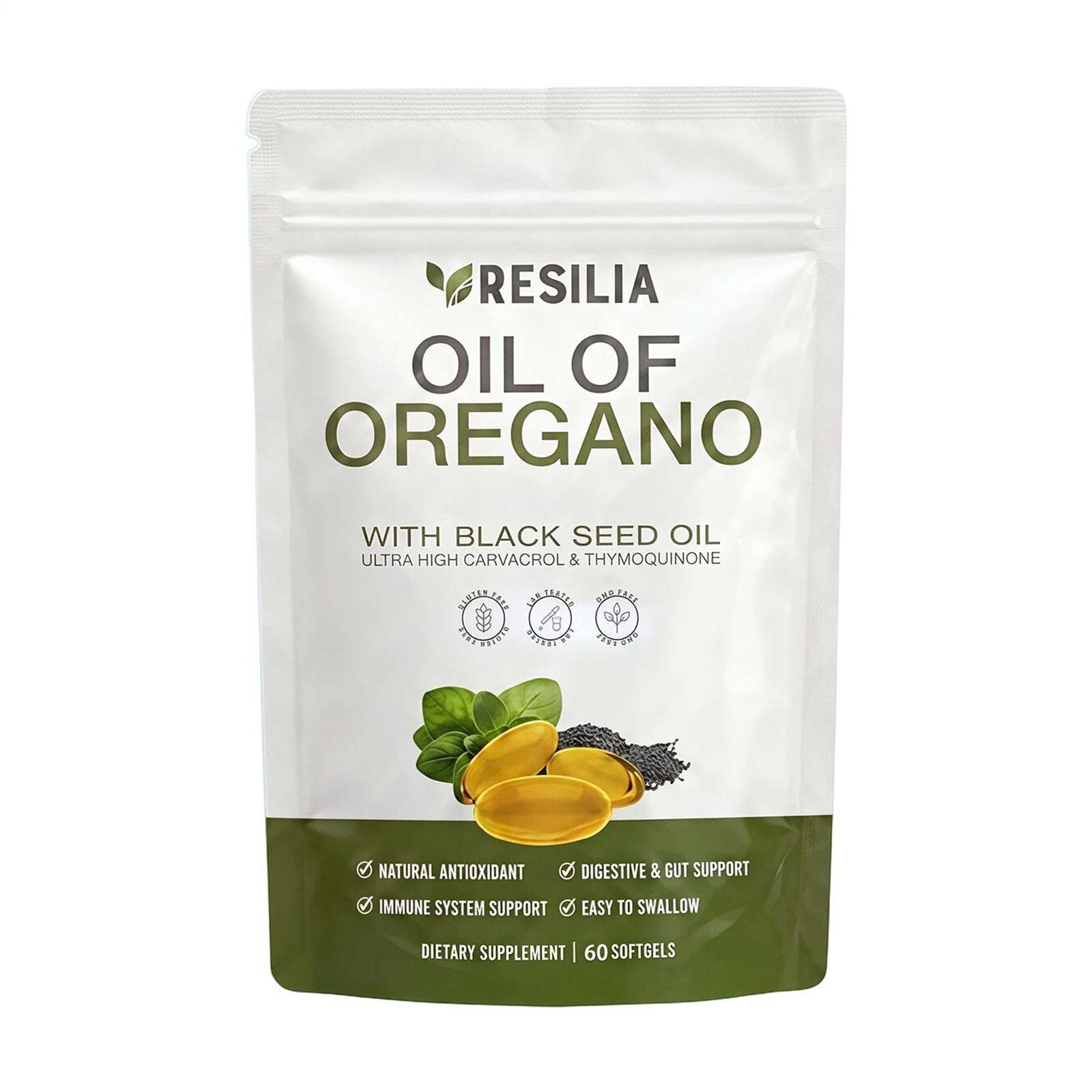 Resilia Oil of Oregano Softgels with Black Seed Oil 60 Count Dietary Supplement