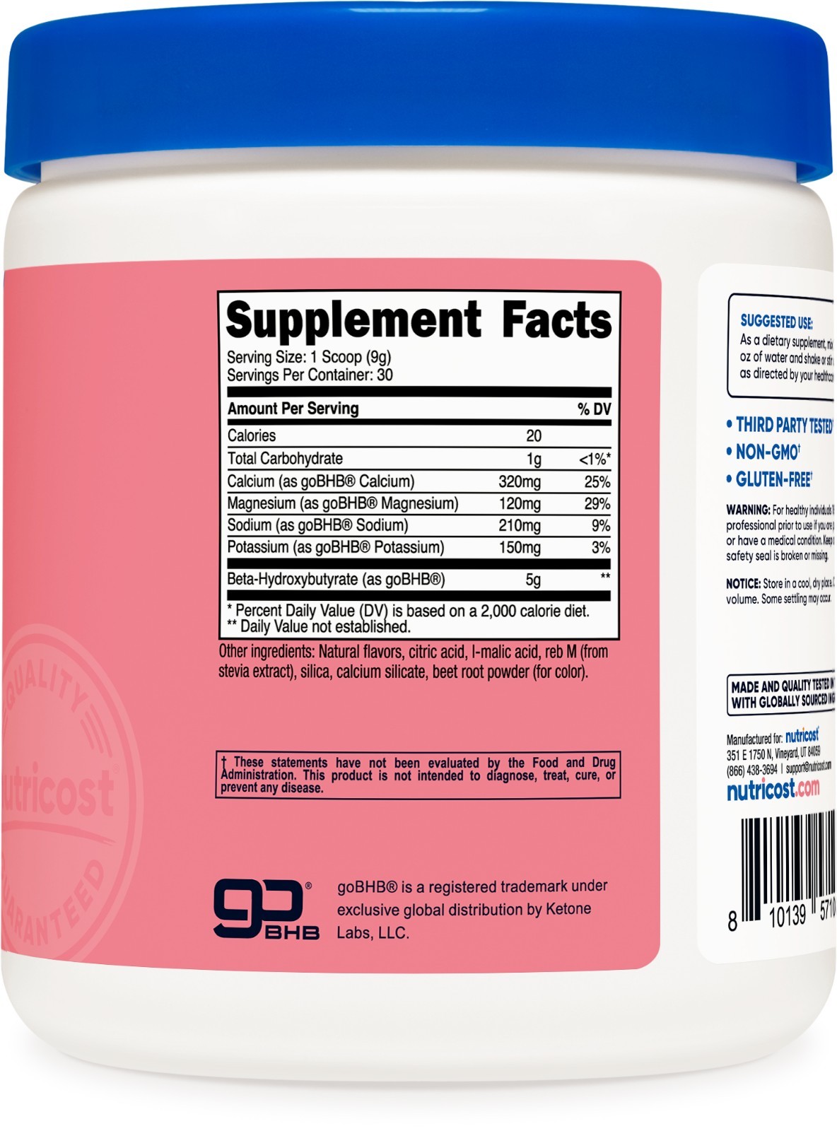 Nutricost BHB Salts Supplement Drink Mix (Strawberry Lemonade) 30 Servings