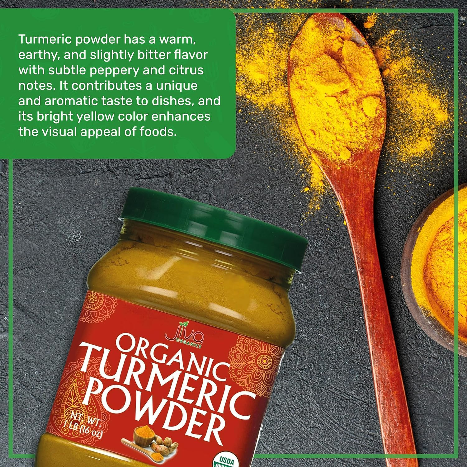 Organic Turmeric Powder 1 Pound Jar by Jiva Organics – 100% Raw with Curcumin –