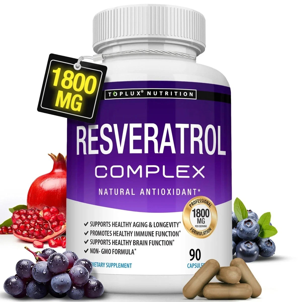 Resveratrol Supplement 1800mg –Antioxidant for Cellular Health & Anti-Aging