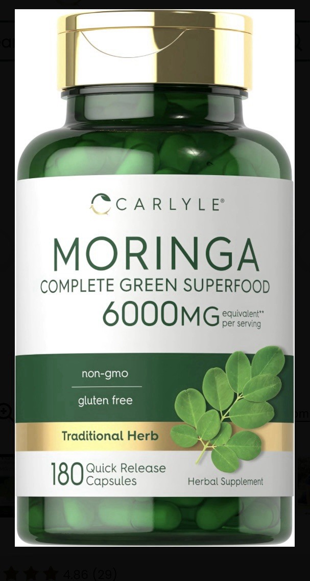 Moringa Oleifera Capsules 6000 Mg | 180 Count | Green Superfood